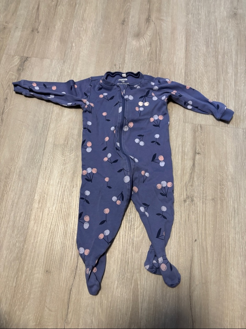 Pekkle Navy Cherry-Print‎ Footed One-Piece for Kids
